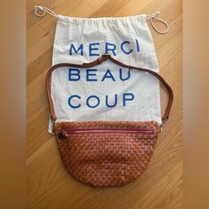 ❌SOLD❌ Clare V. Grande Leather Fanny Bag, Natural Woven Checker with dust bag